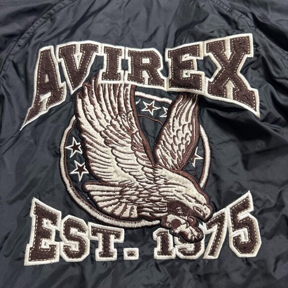 Avirex Jacket Men's Medium 8 Black Puffer Lined Hooded Embroidered Logo - Picture 13 of 16